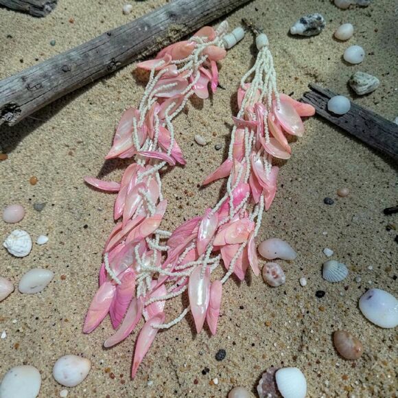Jewelry - Pink Shell Statement Necklace, Layered Beaded Beach Coastal Mermaidcore Jewelry